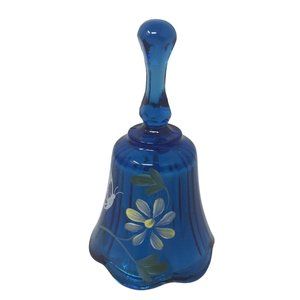 Cobalt Blue Hand Bell with Hand Painted Flower/Butterfly on front of it.